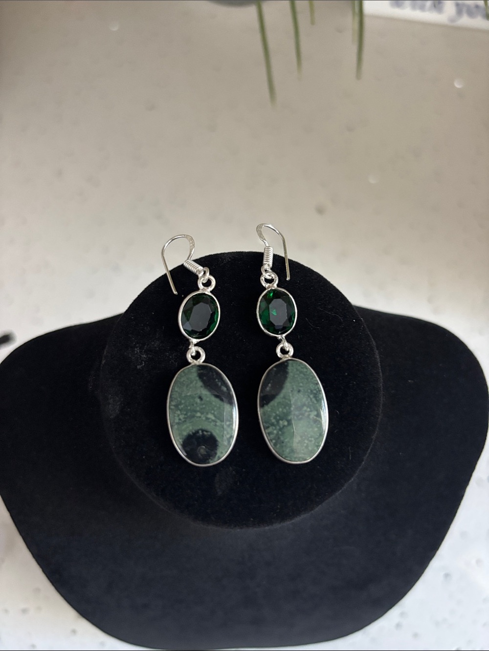 Sterling Silver Star Galaxy Green Quartz Gemstone Dangle Earrings